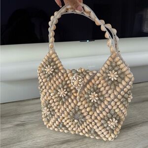 Elegant Beaded Handbag - Cream and Gray